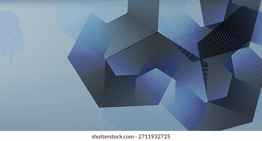 Abstractas líneas hexagonales sobre fondo gris. Diseño de arte de línea de rayas geométricas moderno