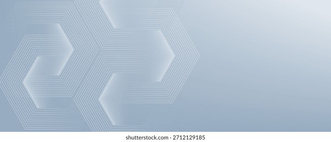 Abstractas líneas hexagonales sobre fondo gris. Arte de línea de banda geométrica