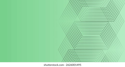 Abstract hexagon lines on green background. Geometric stripe line art design modern.
