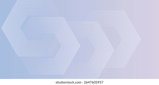 Abstractas líneas hexagonales sobre fondo azul y rosa de malla clara. Línea de franja geométrica simple