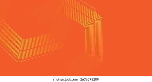 Abstract hexagon lines on orange background. Geometric stripe line art 