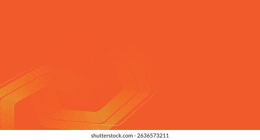 Abstract hexagon lines on orange background. Geometric stripe line art 