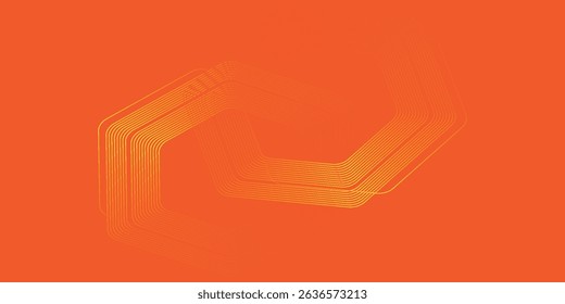 Abstract hexagon lines on orange background. Geometric stripe line art 