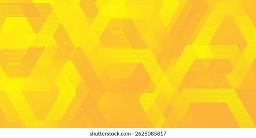 Abstract hexagon lines on yellow background. Geometric stripe line art design modern