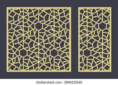 Abstrakte sechseckige Linien Paneele dekorative Oberflächen Laserschnitt. Dekorative Tafellinien, Kreise, Bälle, Laserschnitt-Holztafel.