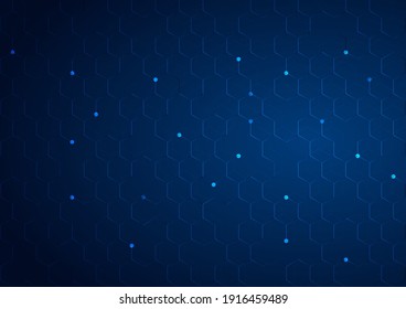 Abstract Hexagon Lines Pattern On Dark Blue Background. Technology Connection And Digital, Structure, Science Concept Background. Vector Illustration