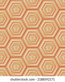 Abstract Hexagon Lines and Stars Geometric Seamless Pattern Stylish Interior Design Perfect for Wall Paper or Allover Fabric Print Soft Brown Coral Tones