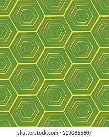 Abstract Hexagon Lines and Stars Geometric Seamless Pattern Stylish Interior Design Perfect for Wall Paper or Allover Fabric Print Bright Green Tones
