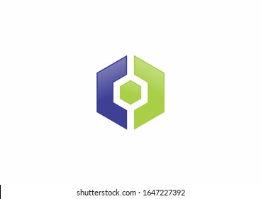 Abstract hexagon logo design with blue and green color concept