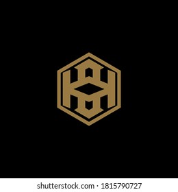 Resumen del diseño del logotipo de hexágono con color dorado