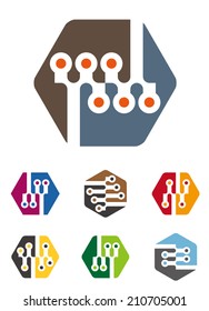 Abstract hexagon logo element. Colorful digital icon set.  "s", "y" letters icon set. You can use in the machine, chips, digital, electronics, and communication concept of pattern. 
