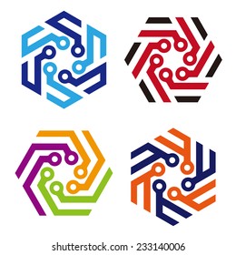 Abstract hexagon logo element. Colorful digital icon set. You can use in the machine, chips, electronics, and communication concept of pattern. 