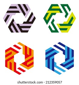  Abstract hexagon logo pattern. Colorful icons set. 