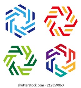  Abstract hexagon logo pattern. Colorful icons set. 