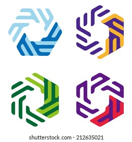  Abstract hexagon logo pattern. Colorful icons set. 