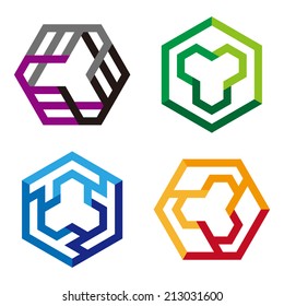 Abstract hexagon logo pattern. Colorful icons set. You can use in the machine, commerce, mathematics, architecture, medical and communication concept of pattern. 