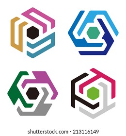 Abstract hexagon logo pattern. Colorful cube icons set. You can use in the machine, commerce, mathematics, architecture, medical and communication concept of pattern. 