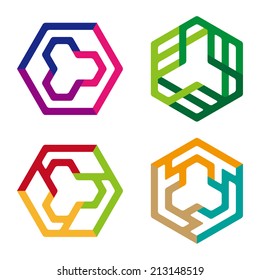 Abstract hexagon logo pattern. Colorful icons set. You can use in the machine, commerce, mathematics, architecture, medical and communication concept of pattern. 