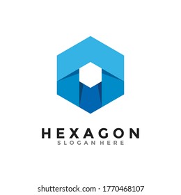 Abstract hexagon logo vector. Cube logo. Creative geometric logo design concept.
