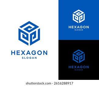 Abstract Hexagon Modern Geometric Cube Digital Isometric Box Symbol Vector Logo Design Illustration