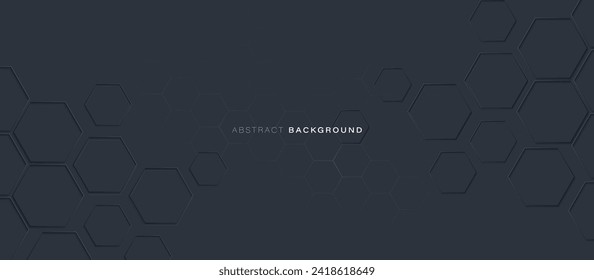 Resumen del hexágono sobre un fondo gris oscuro. Banner de alta tecnología digital futurista