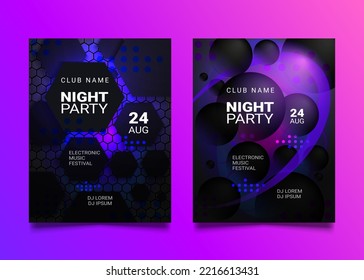 abstract hexagon and orbs with party concept cover design set for flyers, brochures, posters, cards, web, banners