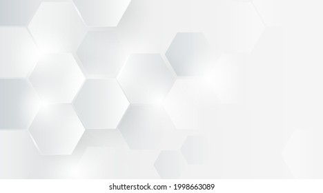 Abstraktes Hexagon mit überlappendem grauem und weißem Hintergrund. Konzept der geometrischen Form Minimales und modernes Design. Platz für Ihren Text. Eignet sich für Abdeckung, Plakat, Banner. Vektorgrafik