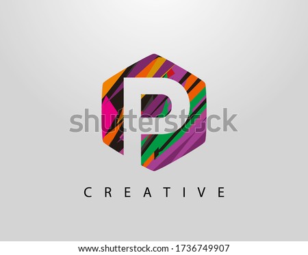 Abstract Hexagon P Letter Logo. Initial P With Creative Colorful Strips 