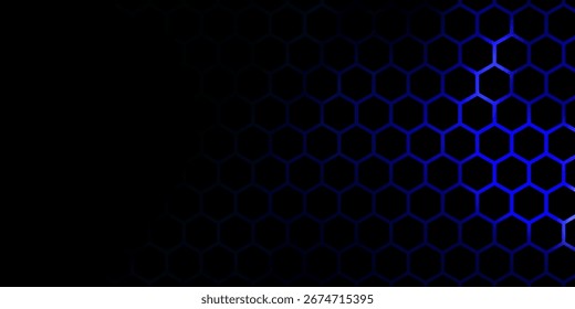 Abstract hexagon pattern background - futuristic sci fi honeycomb grid, glowing blue neon lines on dark. Geometric vector graphic design for digital interfaces, HUD displays and gaming backdrops. 