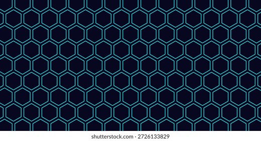 Abstraktes Hexagon-Muster Hintergrund - futuristische Science-Fiction-Wabengitter, leuchtende blaue Neonlinien auf dunkler. Geometrisches Vektorgrafik-Design für digitale Schnittstellen, HUD-Displays und Gaming-Hintergründe.