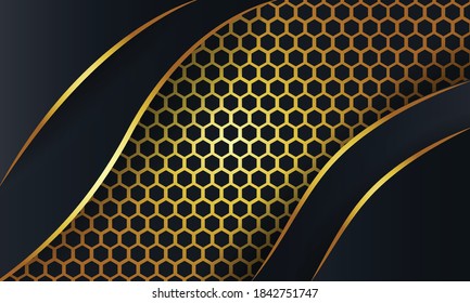 Abstract hexagon pattern with golden wavy lines background