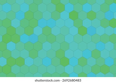Abstract Hexagon Pattern in Shades of Green and Blue Creates a Mosaic Effect for Backgrounds and Designs