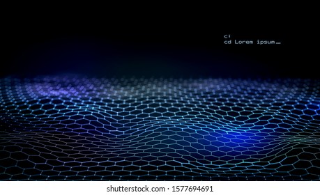 Abstract Hexagon Perspective Lanscape. Big Data Or Network Connection Concept. EPS10 Vector