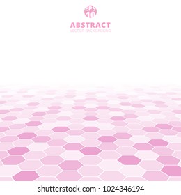 Abstract hexagon perspective pattern white and pink color background. Vector illustration