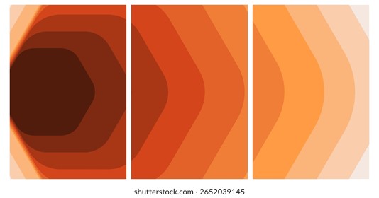 Progresión Abstractas del hexágono: degradado de naranja cálido a marrón profundo: fondo geométrico moderno.