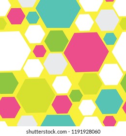 Abstract hexagon seamless repeat pattern on yellow background