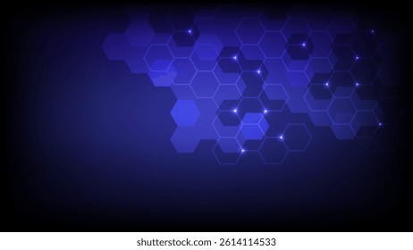 Abstract hexagon shape background on dark blue color, vector illustration
