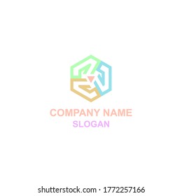 Abstract hexagon shape, forming J letter logo.