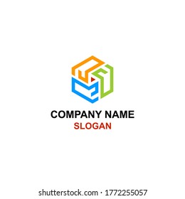 Abstract hexagon shape, forming R letter logo.