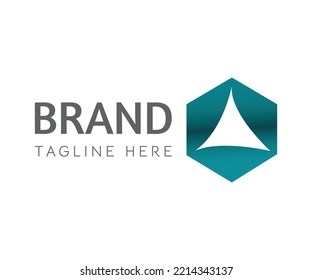 Resumen de forma hexágona y logotipo del espacio negativo del icono del triángulo. Progreso del crecimiento y conceptos seguros. Tecnología Logotipo económico financiero. Utilizable para la promoción de marca Tecnología comercial Inversiones de financiación bancaria