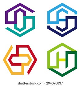 Abstract hexagon shaped vector design logo elements, Icon set. You can use in the buildings, apartments, real estate concept of pattern.