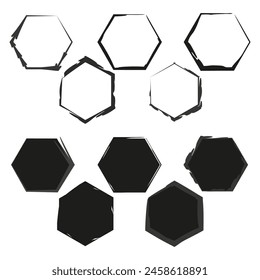 Abstract hexagon shapes. Geometric design elements. Vector black polygons