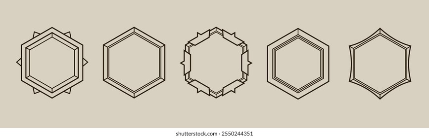 Abstract hexagon with spiritual symbols, geometric lines, and occult details. Perfect for mystic and esoteric art themes.