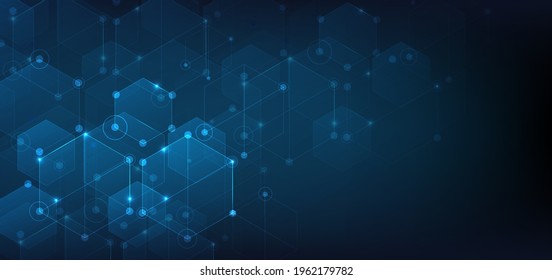 Abstract hexagon and square technology and business communications on dark blue background. Vector illustartion