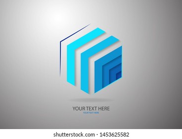 Abstract hexagon with stripes of different shades of blue. For logo design, advertising. Vector illustration for your design.