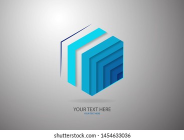 Abstract hexagon with stripes of different shades of blue. For logo design, advertising. Vector illustration for your design.