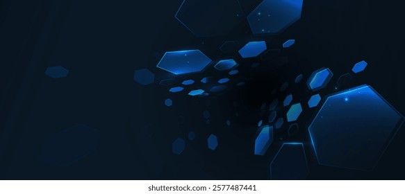 Abstract hexagon technology background, Futuristic digital background with dark blue and lines for event tech poster or presentation product tech