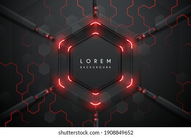 Abstract hexagon technology background with red light effects