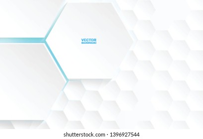 Abstract. Hexagon white background , blue light and shadow. Vector.