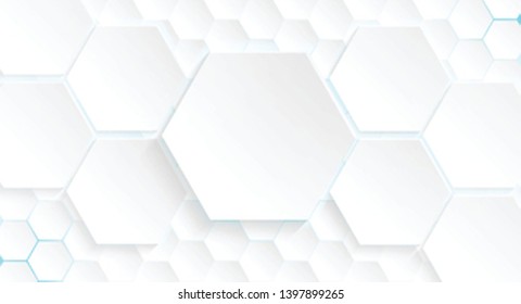 Abstract. Hexagon white background , blue light and shadow. Vector.